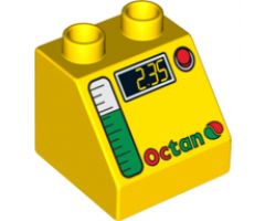 Duplo, Brick 2 x 2 x 1 1/2 Slope 45 with Octan, Digits and Gas Gauge Pattern