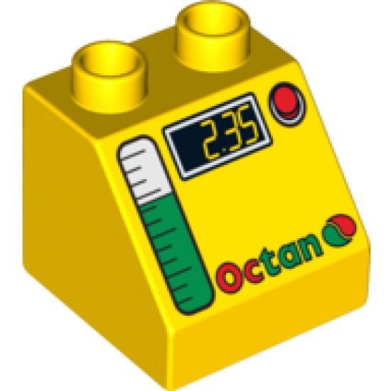 Duplo, Brick 2 x 2 x 1 1/2 Slope 45 with Octan, Digits and Gas Gauge Pattern