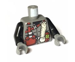 Torso Dino Vest with Dark Red Harness, Canteen, White Rope Pattern / Black Arms / Dark Bluish Gray Hands