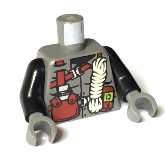 Torso Dino Vest with Dark Red Harness, Canteen, White Rope Pattern / Black Arms / Dark Bluish Gray Hands
