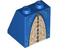 Slope 65 2 x 2 x 2 with Bottom Tube with Minifigure Dress/Skirt/Robe, Gold and Medium Blue Trimmed Pattern