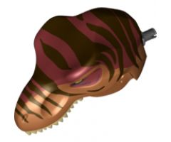 Animal, Body Part Dinosaur Head Tyrannosaurus rex with Pin, Tan Teeth, Dark Red Top and Dark Brown Stripes Pattern