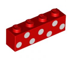 Brick 1 x 4 with 7 White Polka Dots Pattern