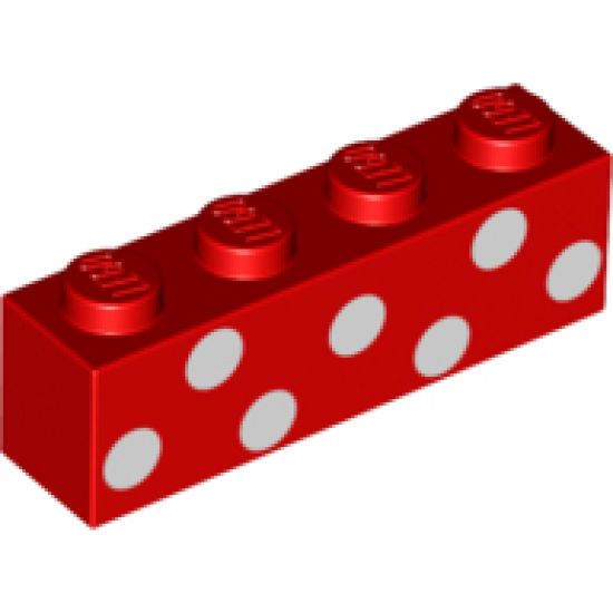 Brick 1 x 4 with 7 White Polka Dots Pattern