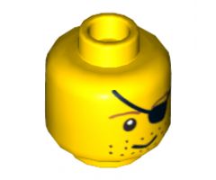 Minifigure, Head Male Eyepatch, Brown Eyebrows, Stubble Pattern - Blocked Open Stud