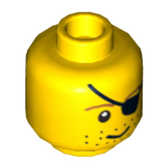 Minifigure, Head Male Eyepatch, Brown Eyebrows, Stubble Pattern - Blocked Open Stud