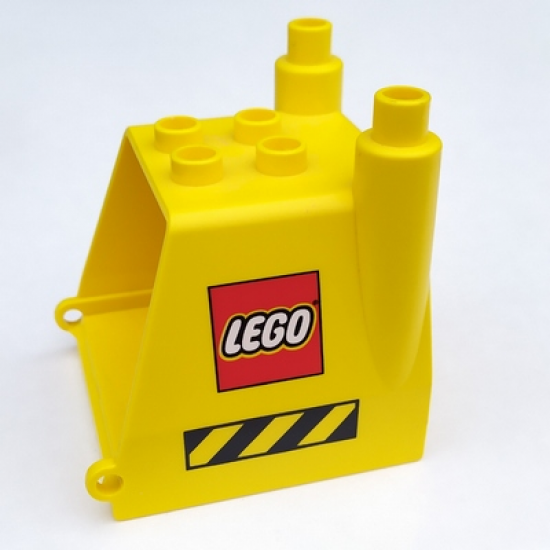 Duplo, Vehicle Truck Construction Vehicle Back with Black and Yellow Danger Stripes and LEGO Logo Pattern on Both Sides