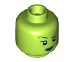 Minifigure, Head Dual Sided Alien Female Dark Green Lips, Teeth Bared Angry / Malicious Smile Pattern - Hollow Stud