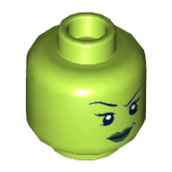 Minifigure, Head Dual Sided Alien Female Dark Green Lips, Teeth Bared Angry / Malicious Smile Pattern - Hollow Stud