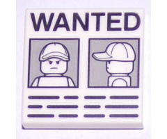 Tile 2 x 2 with 'WANTED' Minifigure Front and Side Mugshots on Light Bluish Gray Background and Black Lines Poster Pattern