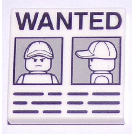 Tile 2 x 2 with 'WANTED' Minifigure Front and Side Mugshots on Light Bluish Gray Background and Black Lines Poster Pattern
