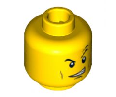 Minifigure, Head Dual Sided Power Miner Thin Eyebrows, Determined / Open Mouth Grin with Teeth Pattern - Blocked Open Stud