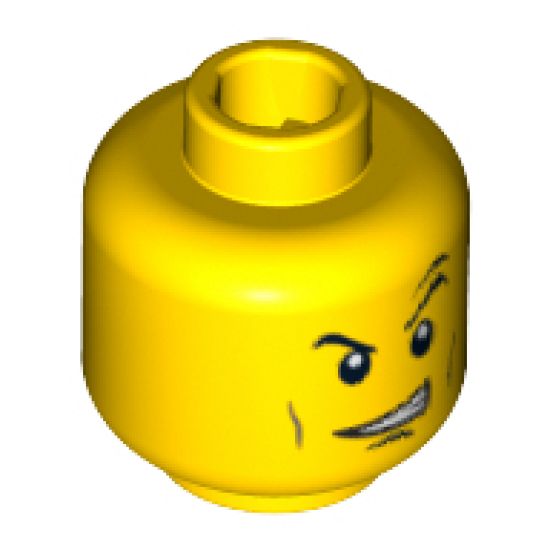 Minifigure, Head Dual Sided Power Miner Thin Eyebrows, Determined / Open Mouth Grin with Teeth Pattern - Blocked Open Stud