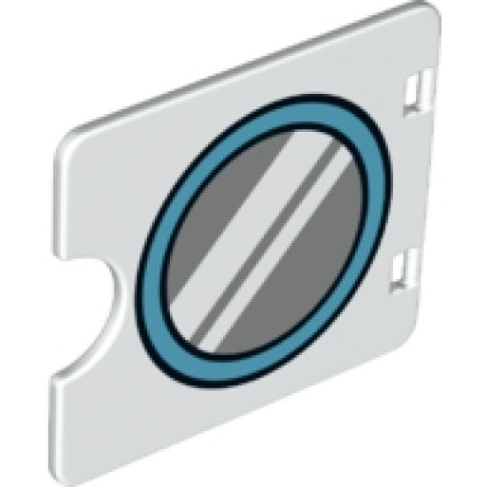Duplo, Building Door / Window Pane 1 x 4 x 3 with Round Mirror and Medium Azure Border Pattern