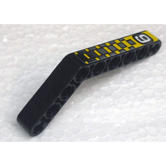 Technic, Liftarm 1 x 9 Bent (6 - 4) Thick with White Number 9 and Silver and Yellow Checkered Pattern (Sticker) - Set 8240