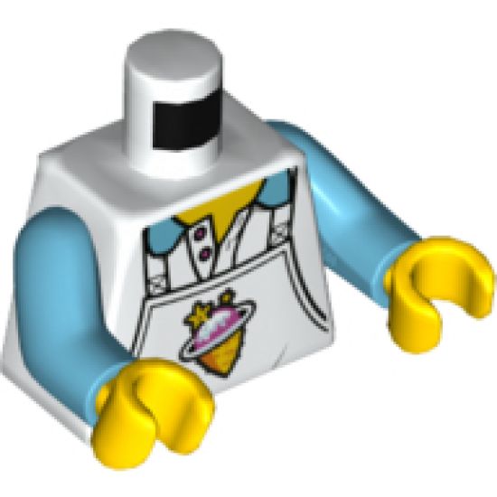 Torso Apron with Ice Planet Ice Cream Shop Logo over Collared Shirt Pattern / Medium Azure Arms / Yellow Hands