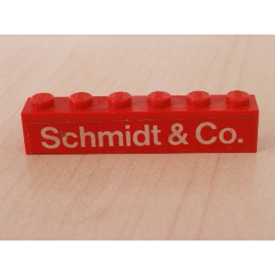 Brick 1 x 6 with White 'Schmidt & Co.' Text on Red Background Pattern (Sticker) - Set 1601