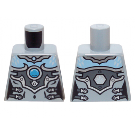 Torso Chima Female Outline with Bright Light Blue Chest, Silver Armor and Buckles and Dark Azure Round Jewel (Chi) Pattern