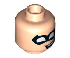 Minifigure, Head Male Black Eye Mask Pointed with White Eye Holes and Open Mouth Crooked Smile Pattern - Hollow Stud