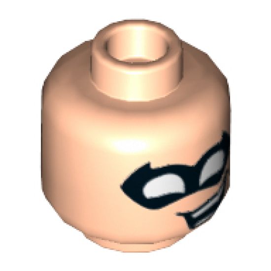 Minifigure, Head Male Black Eye Mask Pointed with White Eye Holes and Open Mouth Crooked Smile Pattern - Hollow Stud