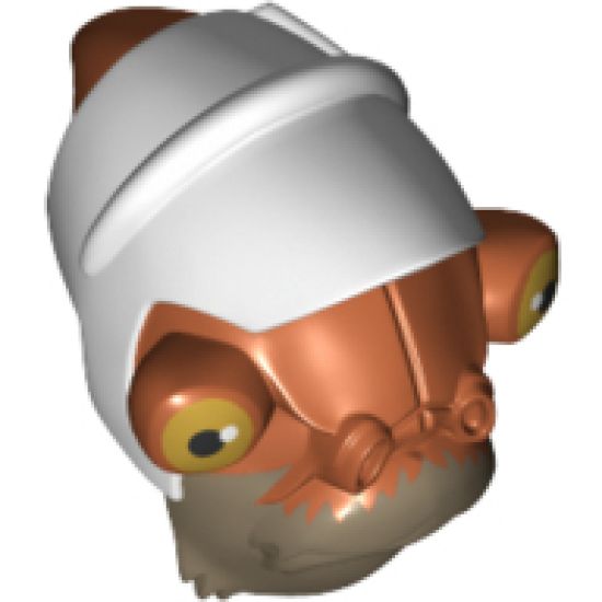 Minifigure, Head, Modified SW Mon Calamari with White Hat and Pearl Gold and Black Eyes Pattern (Quarrie)