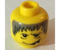 Minifigure, Head Male Gray Spiky Hair, Stubble, One Tooth Smirk Pattern (Hunchback) - Blocked Open Stud