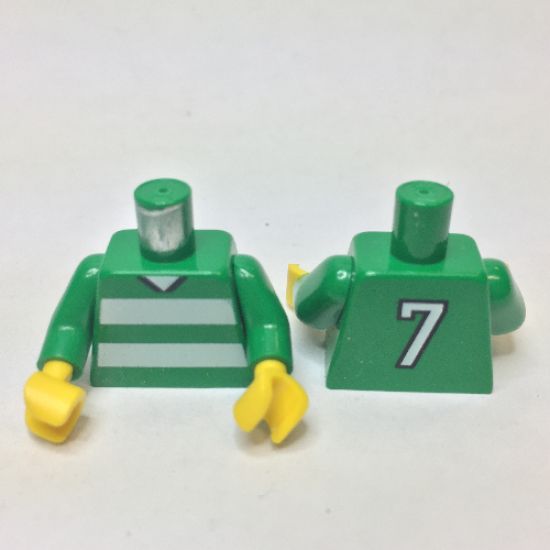 Torso Soccer Horizontal White Stripes and No. 7 Back Pattern / Green Arms / Yellow Hands
