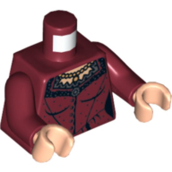 Torso Spotted Dress with Buttons, Ruffles and Gold Necklace Pattern / Dark Red Arms / Light Nougat Hands