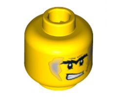 Minifigure, Head Dual Sided Power Miner Unibrow with Light Bluish Gray Sideburns and Orange Scar, Determined / Scared Pattern - Blocked Open Stud