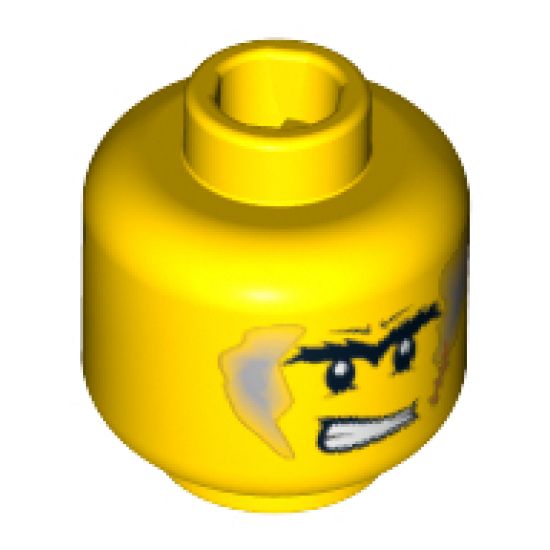 Minifigure, Head Dual Sided Power Miner Unibrow with Light Bluish Gray Sideburns and Orange Scar, Determined / Scared Pattern - Blocked Open Stud