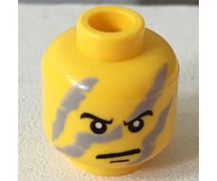 Minifigure, Head Male Angry Eyebrows and Gray Camouflage Pattern - Blocked Open Stud