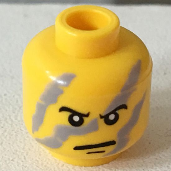 Minifigure, Head Male Angry Eyebrows and Gray Camouflage Pattern - Blocked Open Stud