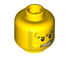 Minifigure, Head Dual Sided Power Miner Beard Stubble, Gray Smudge, Orange Scars, Determined / Alarmed Pattern - Blocked Open Stud