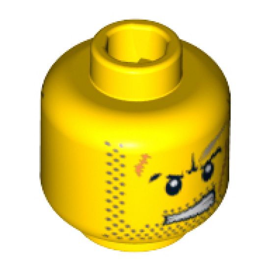 Minifigure, Head Dual Sided Power Miner Beard Stubble, Gray Smudge, Orange Scars, Determined / Alarmed Pattern - Blocked Open Stud