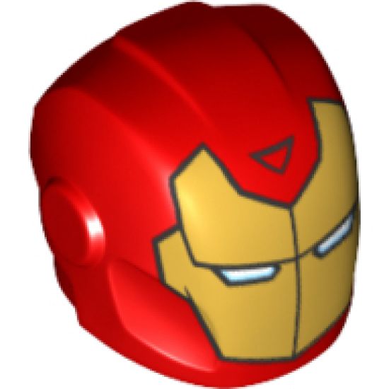Minifigure, Headgear Helmet Armor Plates and Ear Protectors with Gold Iron Man Mask with White Eye Slits and Black Triangle Pattern