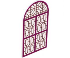 Glass for Door Frame 1 x 6 x 7 Rounded Pillars with Top Arch and Notches with Dark Pink Panes and Ornate Lines Pattern