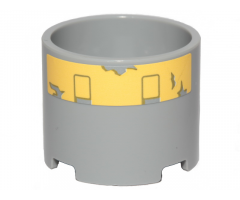 Brick, Round 3 x 3 x 2 with Recessed Center and Axle Hole with Yellow Stripe and Peeling Paint Pattern (Sticker) - Set 75301