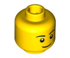 Minifigure, Head Black Eyebrows, Thin Grin, Black Eyes with White Pupils Pattern - Blocked Open Stud
