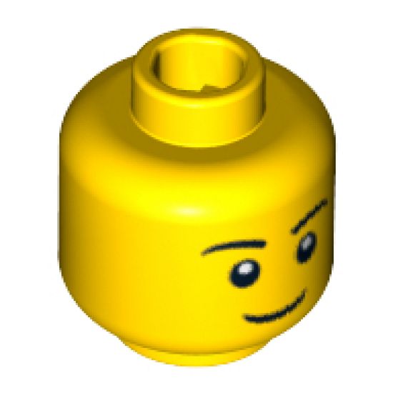 Minifigure, Head Black Eyebrows, Thin Grin, Black Eyes with White Pupils Pattern - Blocked Open Stud