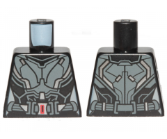 Torso Female Outline, Black Suit with Gray and Silver Lines and Belt with Red Buckle Pattern