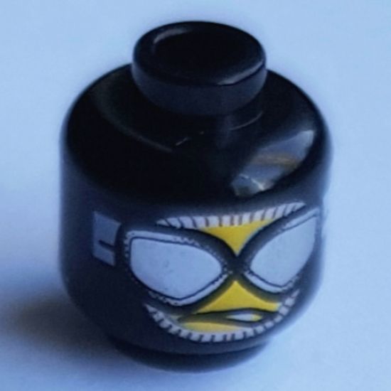Minifigure, Head Balaclava with Silver Goggles, Downturned Partly Opened Mouth Pattern - Blocked Open Stud