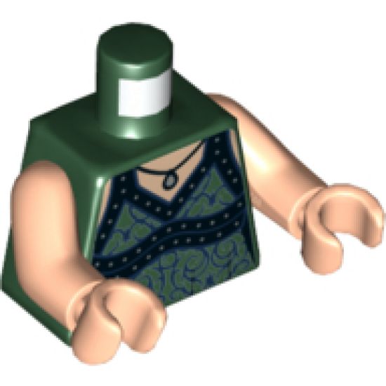 Torso Female Dress, Silver Pendant, Black Straps, Hems and Dark Blue Filigree Pattern / Light Nougat Arms / Light Nougat Hands