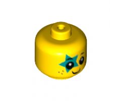 Minifigure, Head Baby / Toddler with Neck, Black Eyes, White Pupils, Freckles, Smile and Dark Turquoise Star on Right Eye Pattern