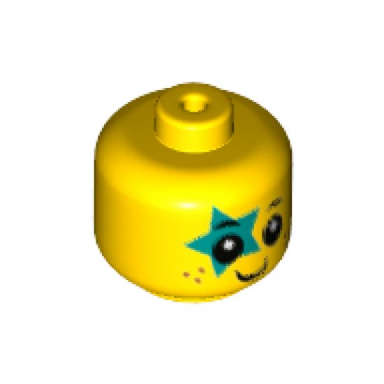 Minifigure, Head Baby / Toddler with Neck, Black Eyes, White Pupils, Freckles, Smile and Dark Turquoise Star on Right Eye Pattern
