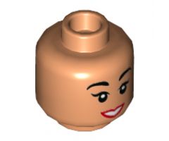 Minifigure, Head Female, Black Eyebrows, Red Lips, White Teeth Smile Pattern - Hollow Stud