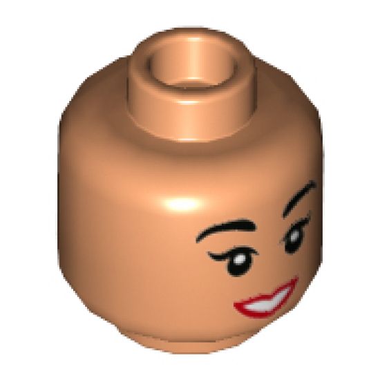 Minifigure, Head Female, Black Eyebrows, Red Lips, White Teeth Smile Pattern - Hollow Stud