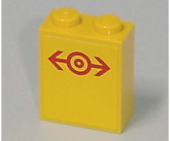 Brick 1 x 2 x 2 with Inside Axle Holder with Train Logo Red Pattern (Sticker) - Set 7641