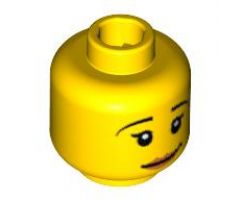 Minifigure, Head Female with Black Thin Eyebrows, Crooked Smile, Pale Pink Lips and White Pupils Pattern - Blocked Open Stud