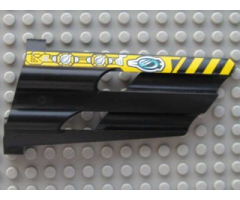 Technic, Panel Fairing # 3 Large Long, Large Holes, Side A with Black and Yellow Dange Stripes, 'CM' and Machinery Pattern (Sticker) - Set 8450