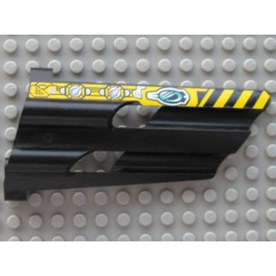 Technic, Panel Fairing # 3 Large Long, Large Holes, Side A with Black and Yellow Dange Stripes, 'CM' and Machinery Pattern (Sticker) - Set 8450